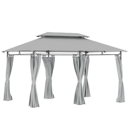 Outsunny 3 x 4m Garden Gazebo with Sides, Double Roof Metal Gazebo, Outdoor Gazebo Canopy Shelter for Patio, Deck, Dark Grey