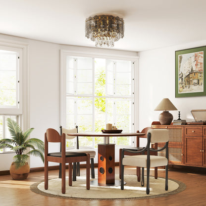 Chandelier Ceiling Light, 3-Light Vintage Flush Mount Fixture with Dual Crystal and Smoke Glass Shade, LED Ceiling Light for Living Room Bedroom, 3 E27 Sockets, Bulbs Not Included, Gold Tone