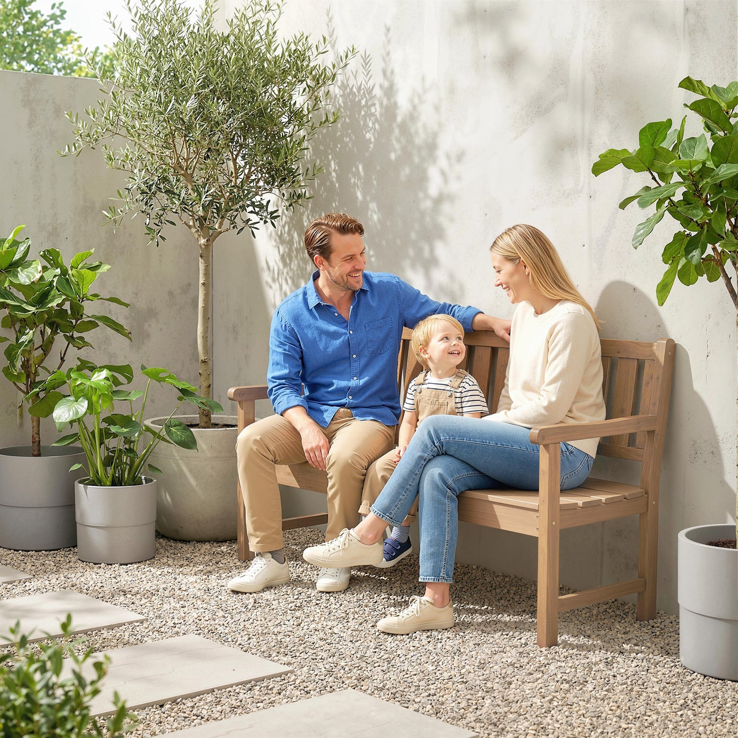Outsunny Wooden Garden Loveseat with Liftable Table & Shelf, 2-3-Seater Outdoor Bench, Fir Wood Jack and Jill Garden Seat, Teak