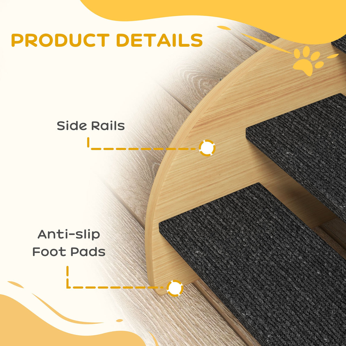 Dog Stairs | 3-Step Oak Effect Pet Steps for Sofa & Bed with Side Panels