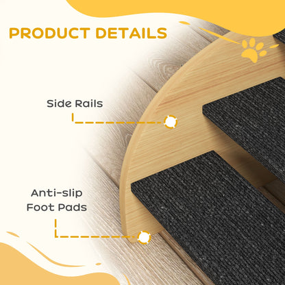 Dog Stairs | 3-Step Oak Effect Pet Steps for Sofa & Bed with Side Panels