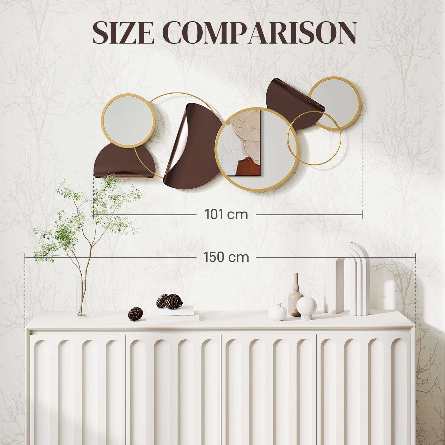 Metal Wall Art, Modern Decorative Mirror Decor, Hanging Home Wall Decoration for Living Room Bedroom Dining Room, Gold Tone