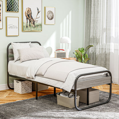 3ft Single Bed Frame, Industrial Style Metal Platform Bed Frame with Under Bed Storage, No Box Spring Needed, Easy Assembly, Grey