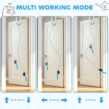 Door Hanging Bouncing Mouse Cat Toy | Touch Sensor | Adjustable Cord | USB-C | 15-Min Timer | White