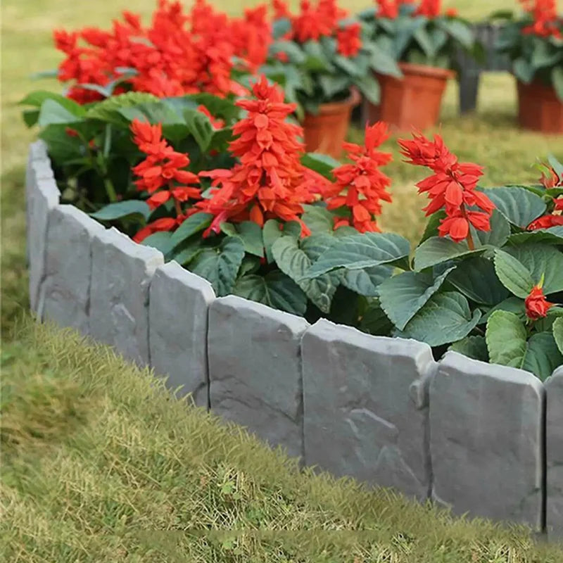 Garden Fence Imitation Stone Plant Support Stake Outdoor Edging Decorative Border DIY Lawn Yard Landscape Plant Fence