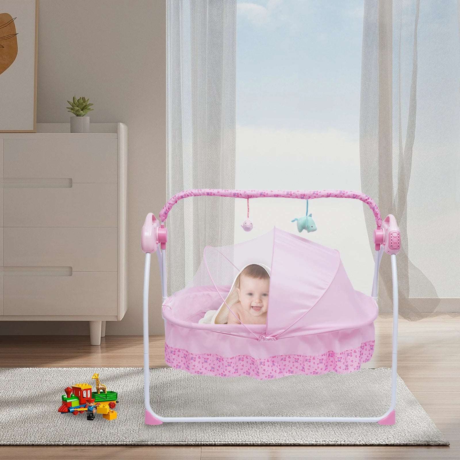 5 Gears Electric Baby Crib Cradle Bluetooth Auto-Swing Rocking Bassinet Sleep Bed Infant Rocker With Net Adjustable Nursery Furniture
