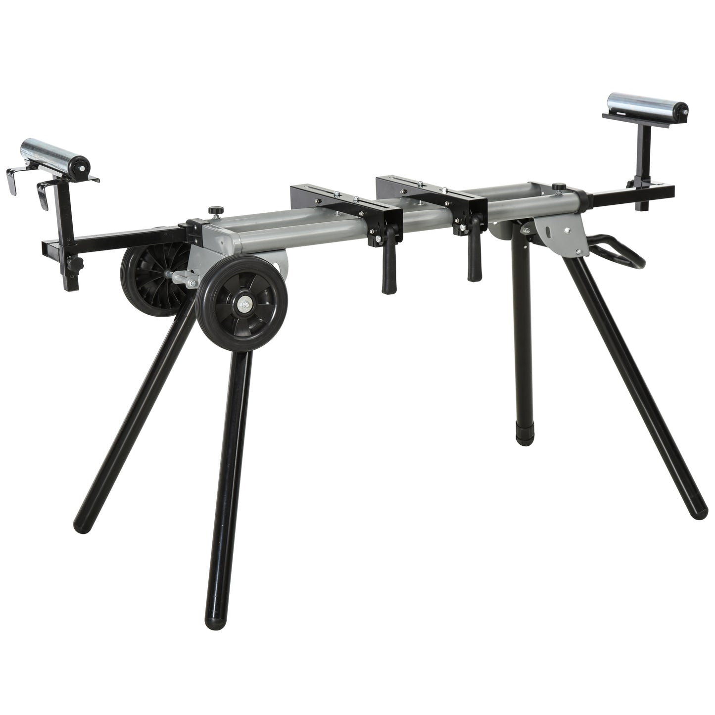 Mitre Saw Stand with Extensions, Sawhorse For Cutting Wood, Logs Foldable with Wheels Max Load 150 Kg, Black and Grey