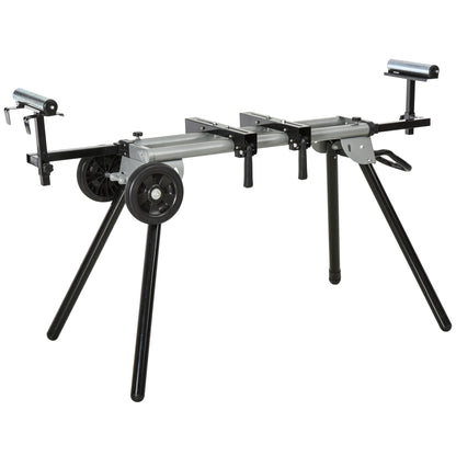 Mitre Saw Stand with Extensions, Sawhorse For Cutting Wood, Logs Foldable with Wheels Max Load 150 Kg, Black and Grey
