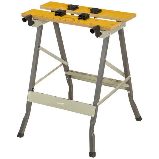 DURHAND 4-in-1 Work Bench, Saw Horse Folding Clamp Table w/ 4 Adjustable Clamping Pegs for DIY Home Garage