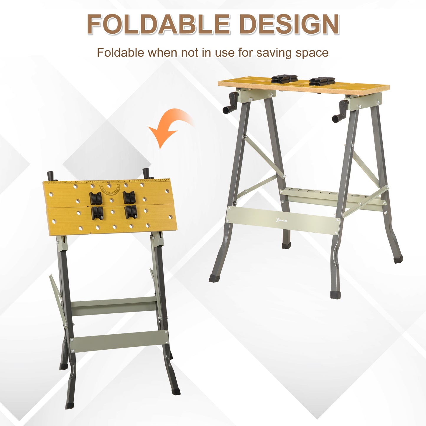 DURHAND 4-in-1 Work Bench, Saw Horse Folding Clamp Table w/ 4 Adjustable Clamping Pegs for DIY Home Garage