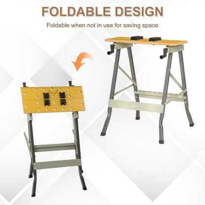 DURHAND 4-in-1 Work Bench, Saw Horse Folding Clamp Table w/ 4 Adjustable Clamping Pegs for DIY Home Garage
