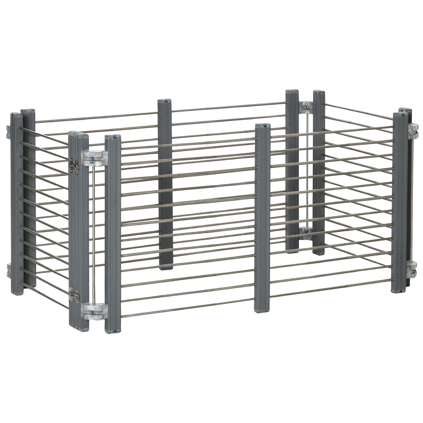 Dog Pen Adjustable Puppy Playpen Foldable Fence Indoor Outdoor Run Enclosure For Small Dogs With Gate Locks 64.5 Cm High Grey
