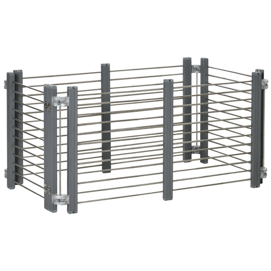 Dog Pen Adjustable Puppy Playpen Foldable Fence Indoor Outdoor Run Enclosure For Small Dogs With Gate Locks 64.5 Cm High Grey