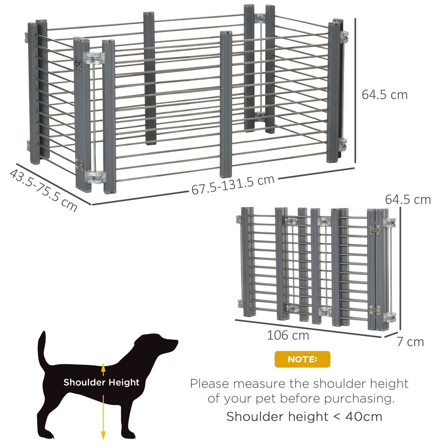Dog Pen Adjustable Puppy Playpen Foldable Fence Indoor Outdoor Run Enclosure For Small Dogs With Gate Locks 64.5 Cm High Grey