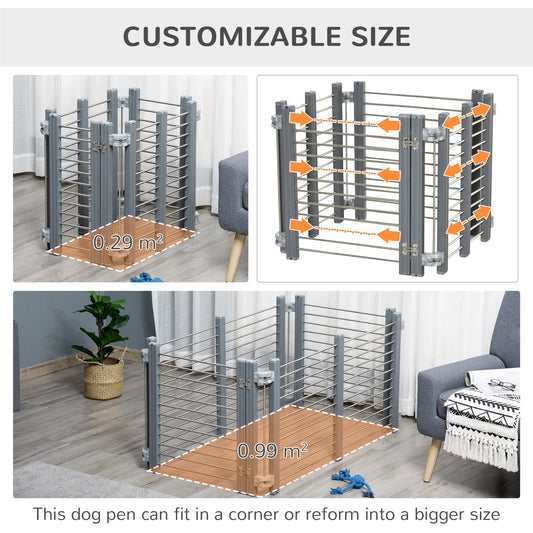 Dog Pen Adjustable Puppy Playpen Foldable Fence Indoor Outdoor Run Enclosure For Small Dogs With Gate Locks 64.5 Cm High Grey