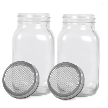 Maison & White Seed Sprouting Jar Kit Set of 2 | Glass Mason Jars Mesh Lids Ceramic Bases Steel Stands | Grow Broccoli Alfalfa Beans Microgreens | Dishwasher Safe | Food-Grade | 2-Year Warranty