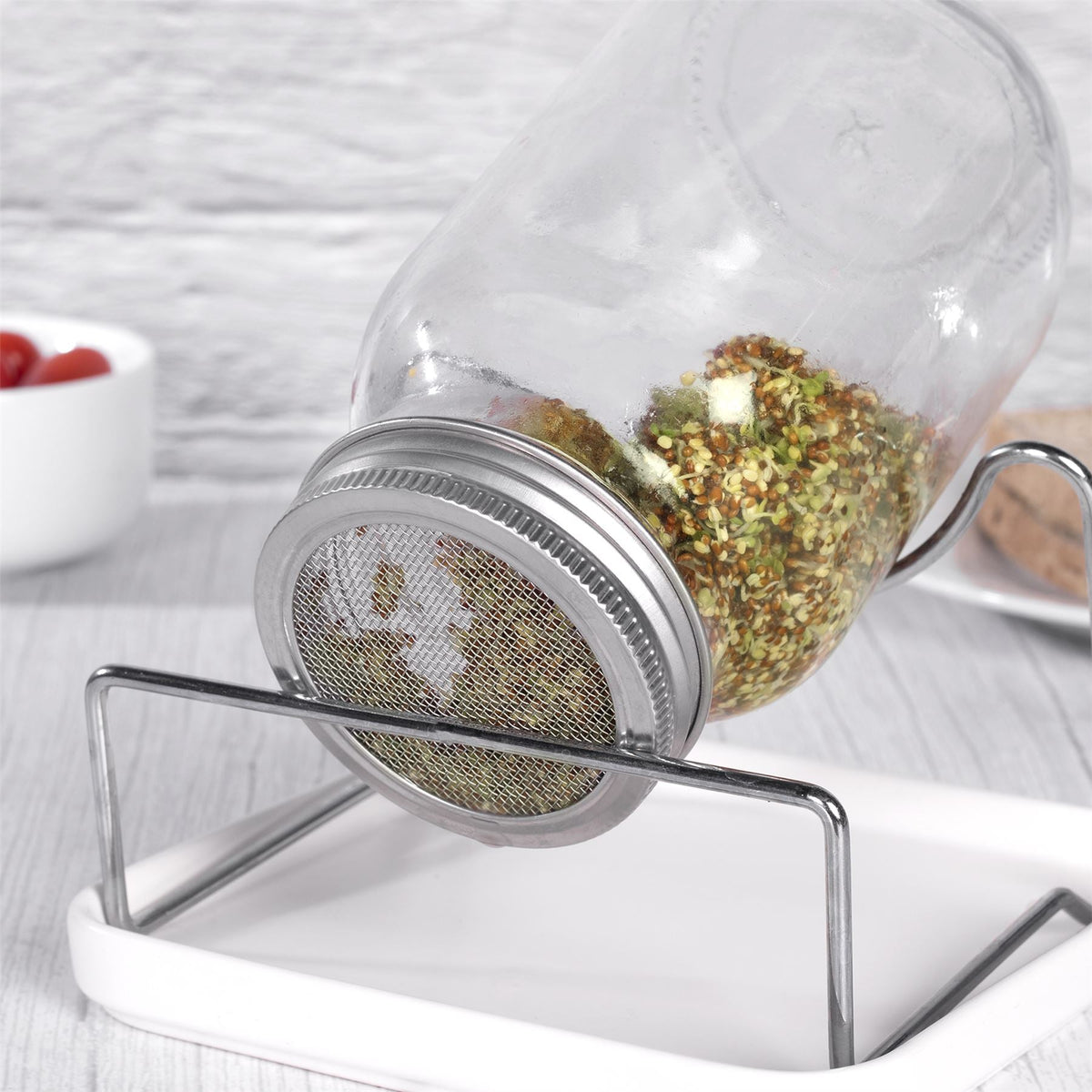 Maison & White Seed Sprouting Jar Kit Set of 2 | Glass Mason Jars Mesh Lids Ceramic Bases Steel Stands | Grow Broccoli Alfalfa Beans Microgreens | Dishwasher Safe | Food-Grade | 2-Year Warranty