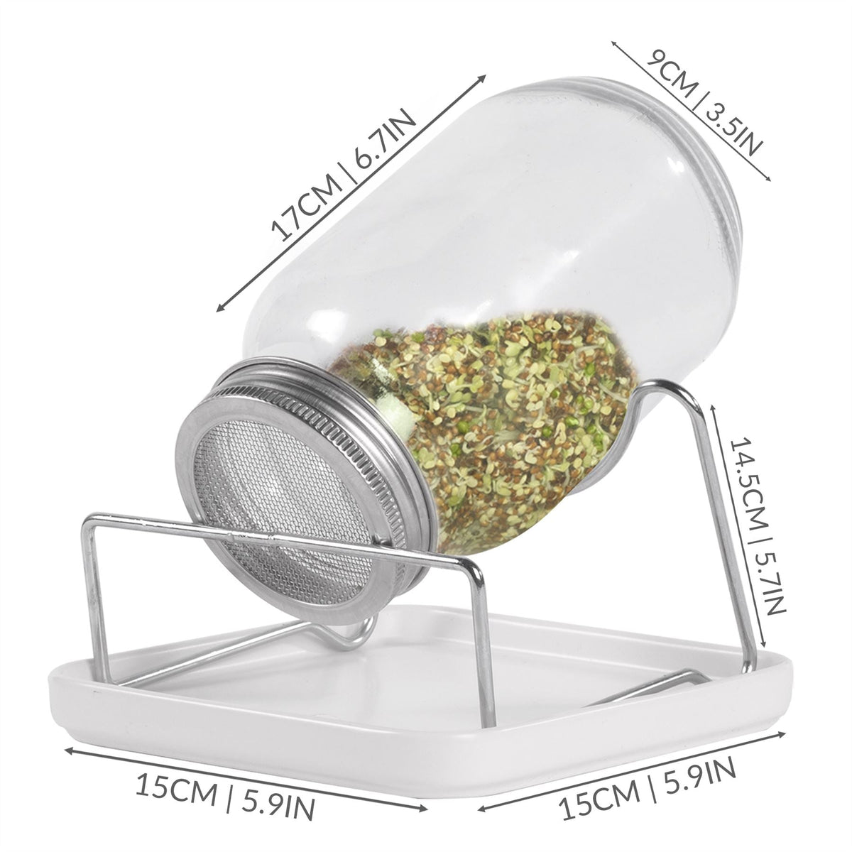 Maison & White Seed Sprouting Jar Kit Set of 2 | Glass Mason Jars Mesh Lids Ceramic Bases Steel Stands | Grow Broccoli Alfalfa Beans Microgreens | Dishwasher Safe | Food-Grade | 2-Year Warranty