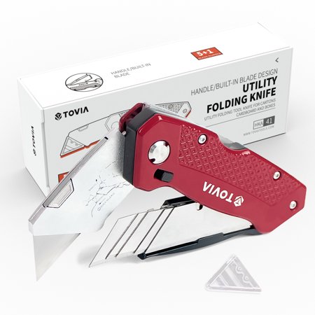 Folding Utility Knife Quick Change Box Cutter 3-Position Retractable Blades Blade Storage Design with 5 Extra Blades Box Knife for Cartons