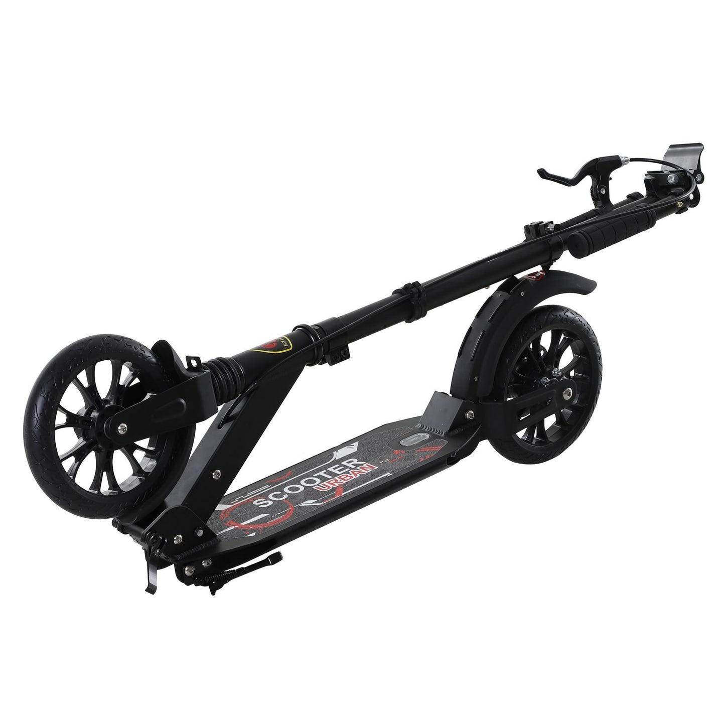 HOMCOM Teens Adult Kick Scooter Foldable Adjustable Aluminum Ride On Toy For 14+ w-Dual Brake System Shock Mitigation System-Black 95.5-110.5H CM