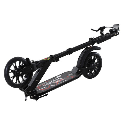 HOMCOM Teens Adult Kick Scooter Foldable Adjustable Aluminum Ride On Toy For 14+ w-Dual Brake System Shock Mitigation System-Black 95.5-110.5H CM