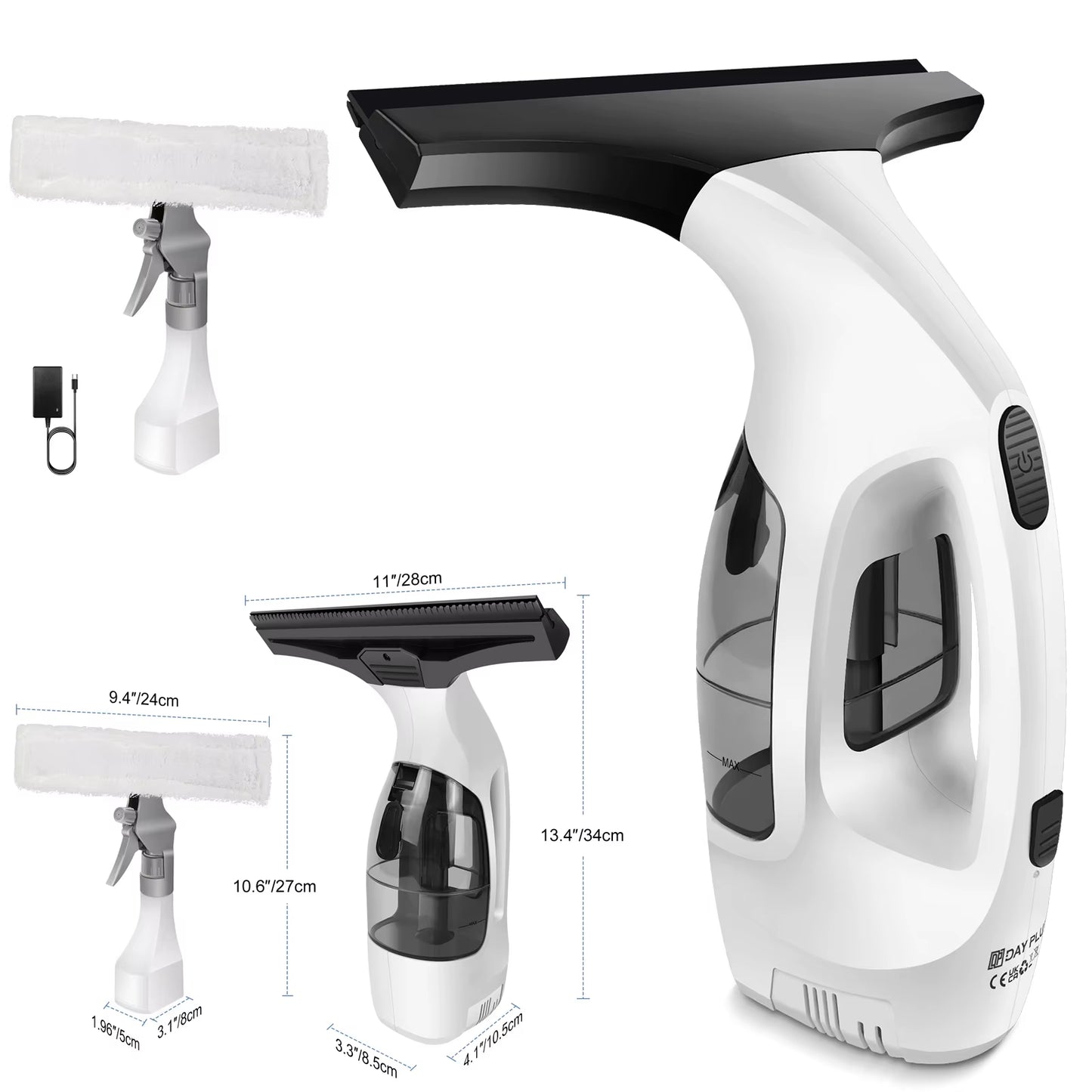 Window Squeegee, Rechargeable Cordless Window Vacuum 3500Mah, 2 in 1 Squeegee & Microfiber Window Scrubber for Windows, Mirror