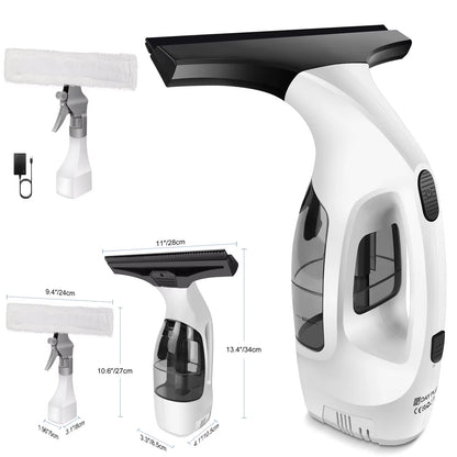 Window Squeegee, Rechargeable Cordless Window Vacuum 3500Mah, 2 in 1 Squeegee & Microfiber Window Scrubber for Windows, Mirror