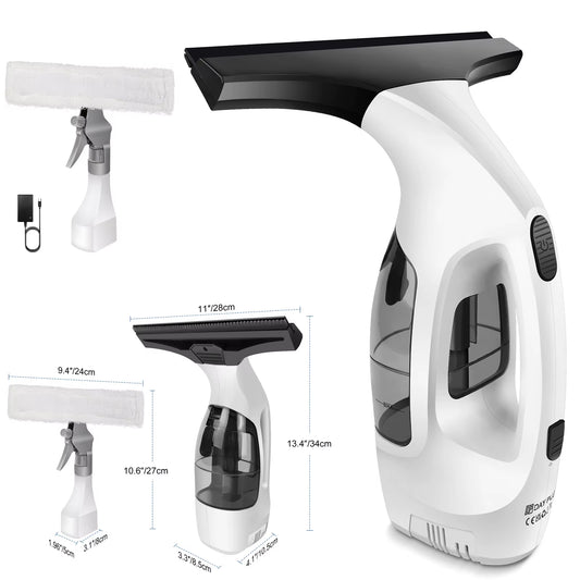 Window Squeegee, Rechargeable Cordless Window Vacuum 3500Mah, 2 in 1 Squeegee & Microfiber Window Scrubber for Windows, Mirror