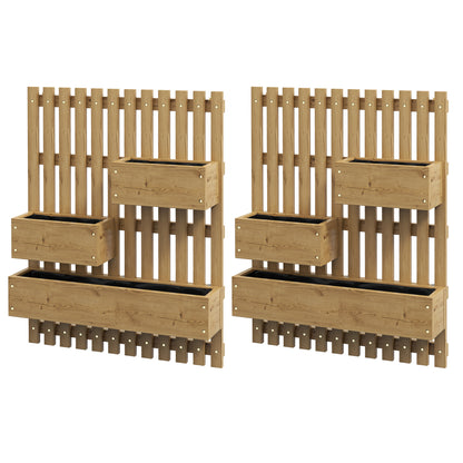 Set of 2 Wall-mounted Wooden Garden Planters W/ Trellis, Drainage Holes And Movable Planter Boxes, Wall Raised Garden Bed for Patio, Carbonised