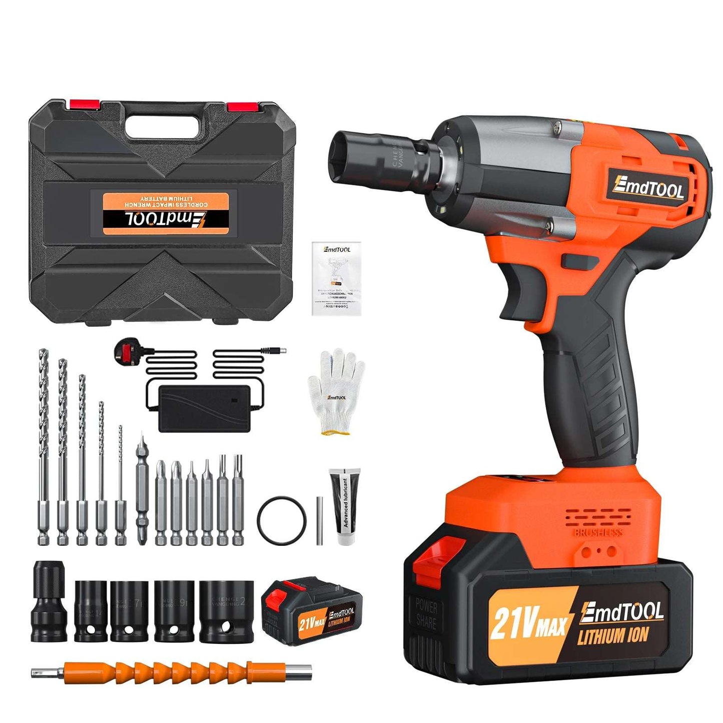 Cordless Brushless  Impact Gun Driver Wrench, Variable Speed 3200RPM & Max Torque 1500Nm & 4 Socket Set