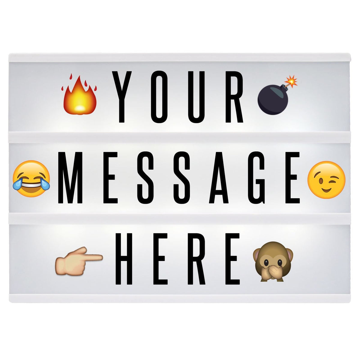 Pukkr A4 Cinematic Lightbox | 205 Letters, Symbols & Emojis | 3-Row Personalised Message Sign | USB or AA Battery Powered