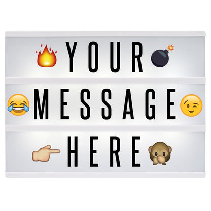 Pukkr A4 Cinematic Lightbox | 205 Letters, Symbols & Emojis | 3-Row Personalised Message Sign | USB or AA Battery Powered