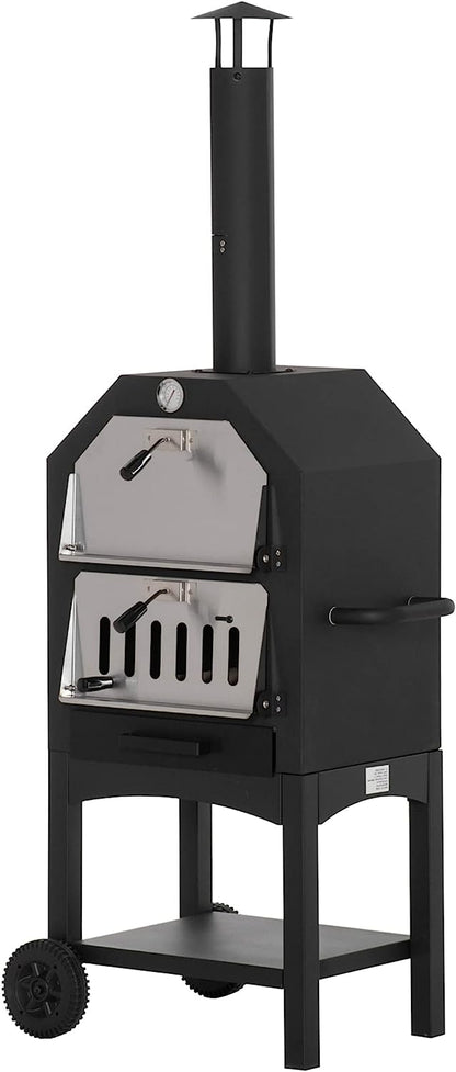 Charcoal Tall Oven Pizza Maker BBQ Grill Outdoor Cooker Picnic w/ Thermometer By Outsunny