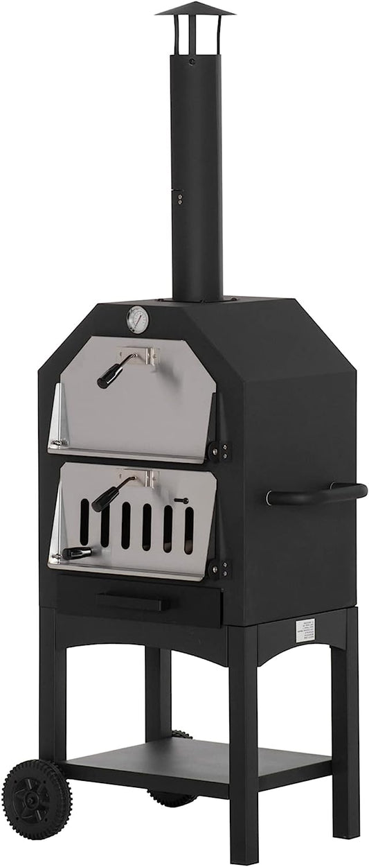 Charcoal Tall Oven Pizza Maker BBQ Grill Outdoor Cooker Picnic w/ Thermometer By Outsunny