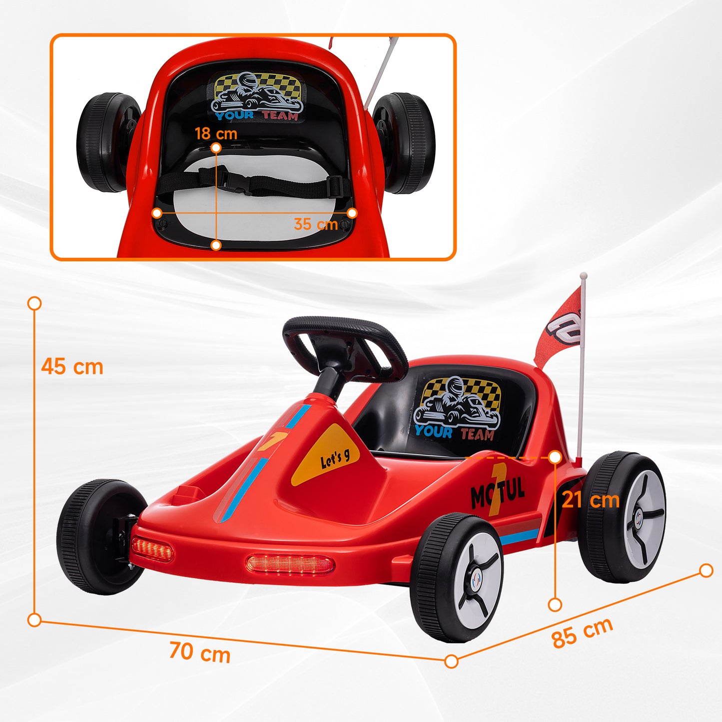 AIYAPLAY 6V Electric Go Kart for Kids with Music, Light, Horn, for 3-5 Years, Red / Blue / Yellow