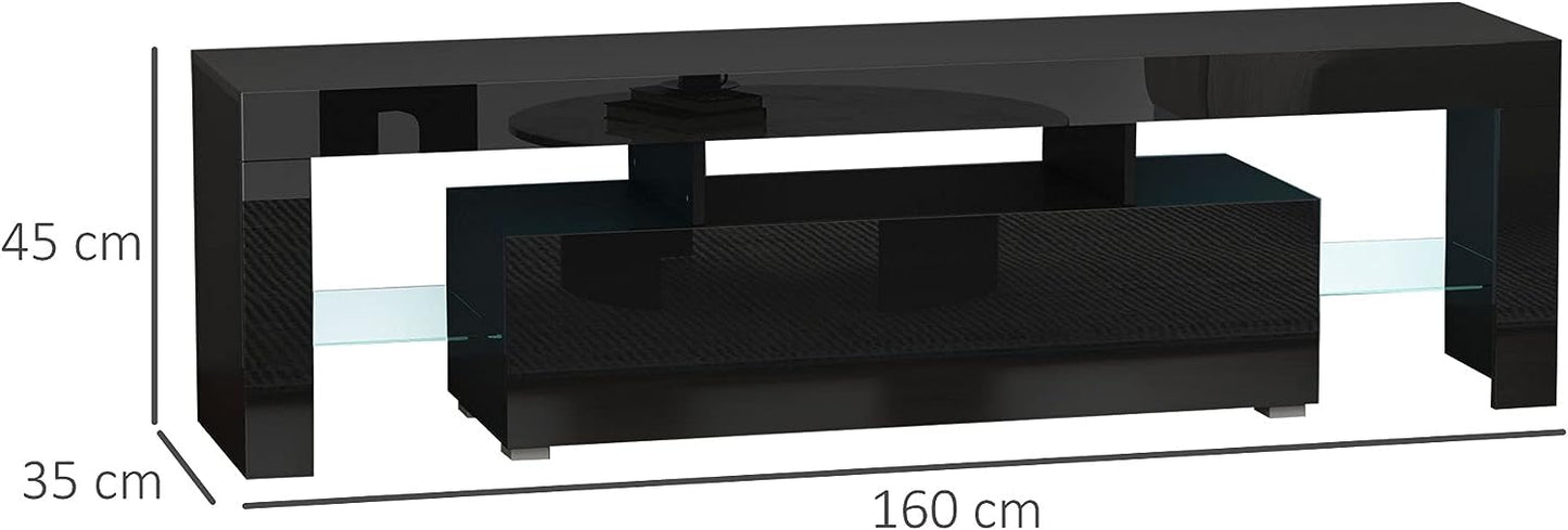 High Gloss TV Stand Cabinet with LED RGB Lights and Remote Control for 43"/50"/55" TV, Media TV Console Table with Storage Drawer and Shelf