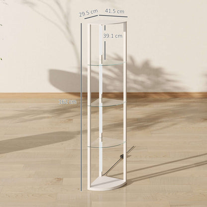 LED Floor Lamp with 5 Shelves | 3 Brightness Levels | Foot Switch | 20W 3000K | Frosted Glass Tiers | 162cm | White