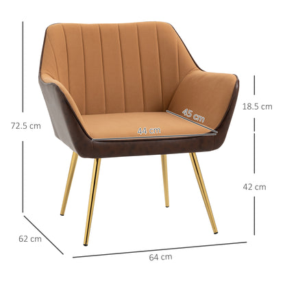 Retro Style Modern Velvet Armchairs with Gold Steel Legs, Upholstered Accent Chairs for Living Room and Bedroom