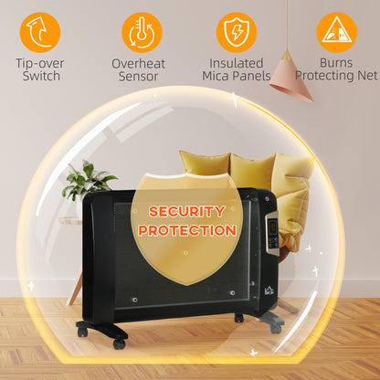 Mica Electric Space Heater, Portable Heater for Home With 2 Heat Settings, living room, study, garage, Adjustable Temperature 15-40°C, 1000W/2000W, Black