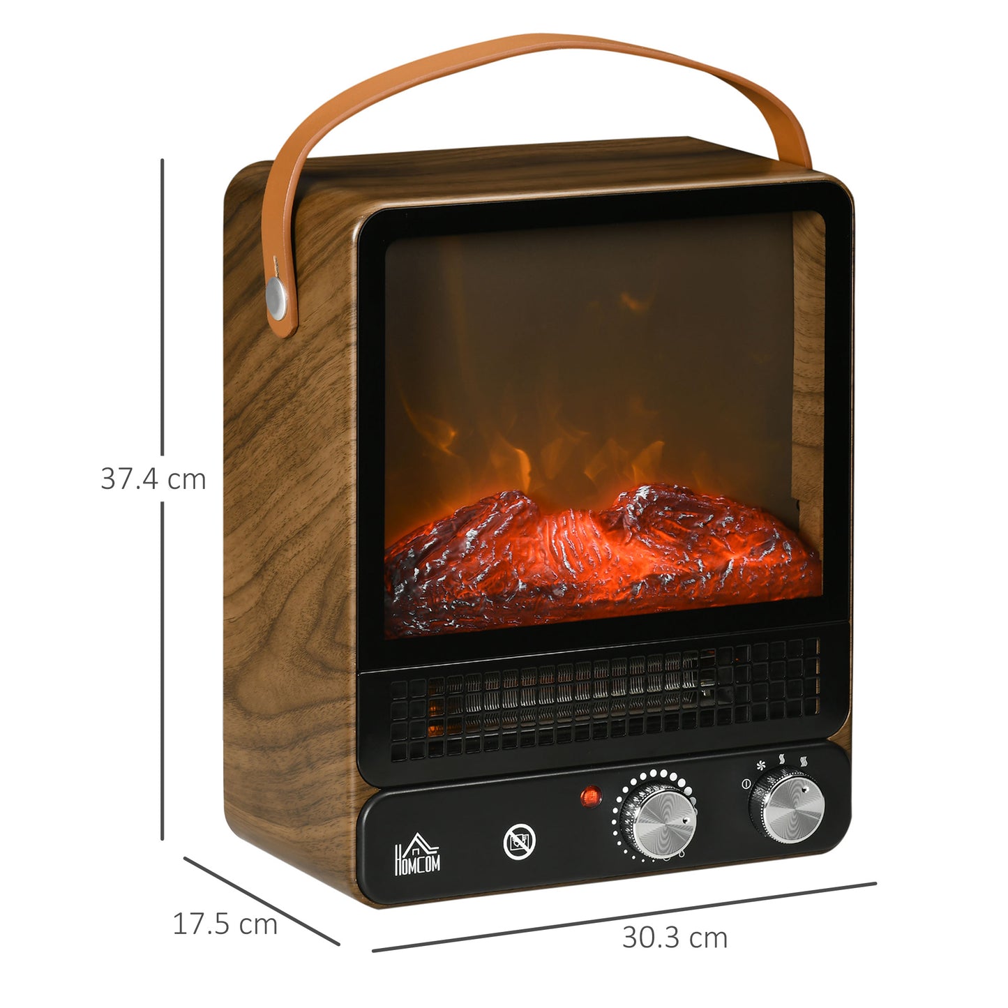 Tabletop Electric Fireplace with Handle, Freestanding Heater Realistic Flame Effect, Overheat Protection 750W/1500W Dark Walnut
