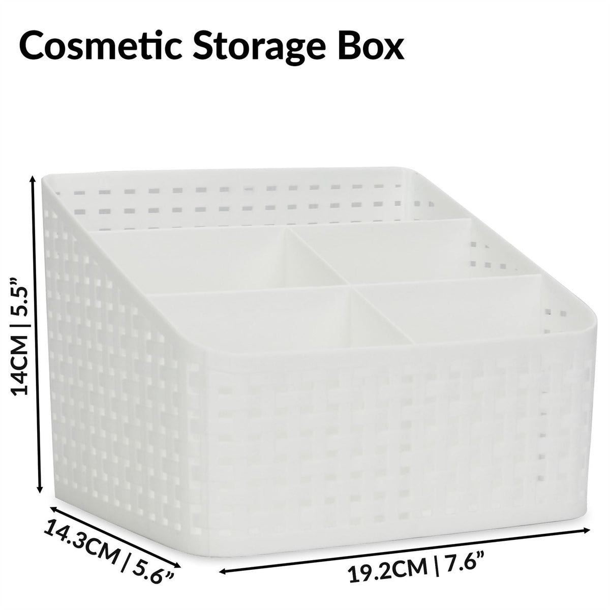 Pukkr White Cosmetic Storage Organiser | 5 Compartments | Rattan-Style Plastic Makeup & Toiletry Caddy | 19.2cm