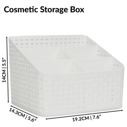 Pukkr White Cosmetic Storage Organiser | 5 Compartments | Rattan-Style Plastic Makeup & Toiletry Caddy | 19.2cm