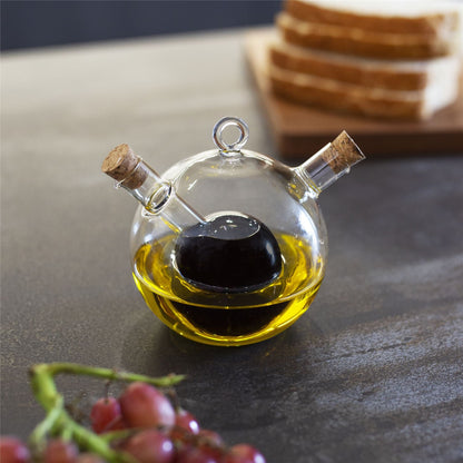 Maison & White 2-in-1 Glass Oil & Vinegar Dispenser | Dual Chamber Cruet | 350ml Outer & 70ml Inner | Cork Stoppers