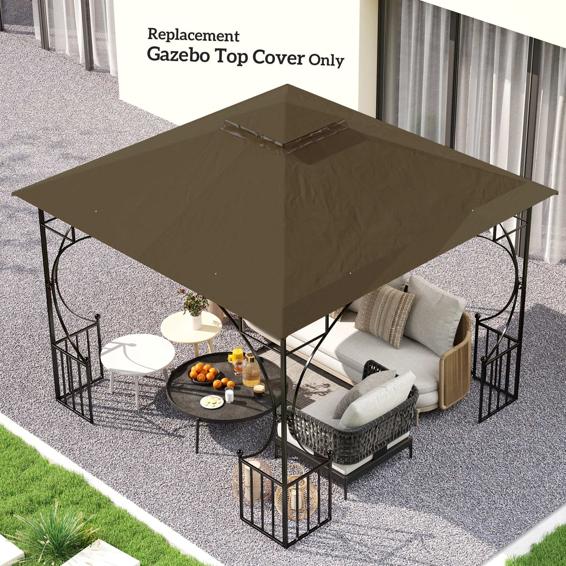 Outsunny 3x3(m) Replacement Gazebo Canopy, Double Tier Roof Top for Garden, Patio, Outdoor, Khaki (TOP ONLY)