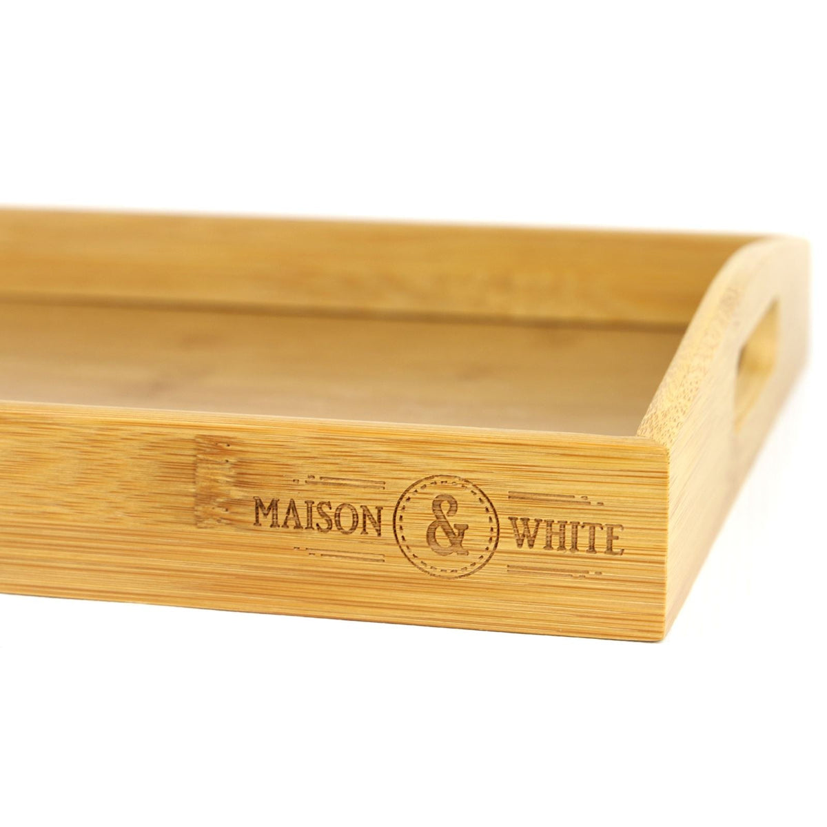 Maison & White Bamboo Serving Trays | Set of 3 Nesting Rectangular Trays | Raised Edges & Carry Handles | Natural Finish