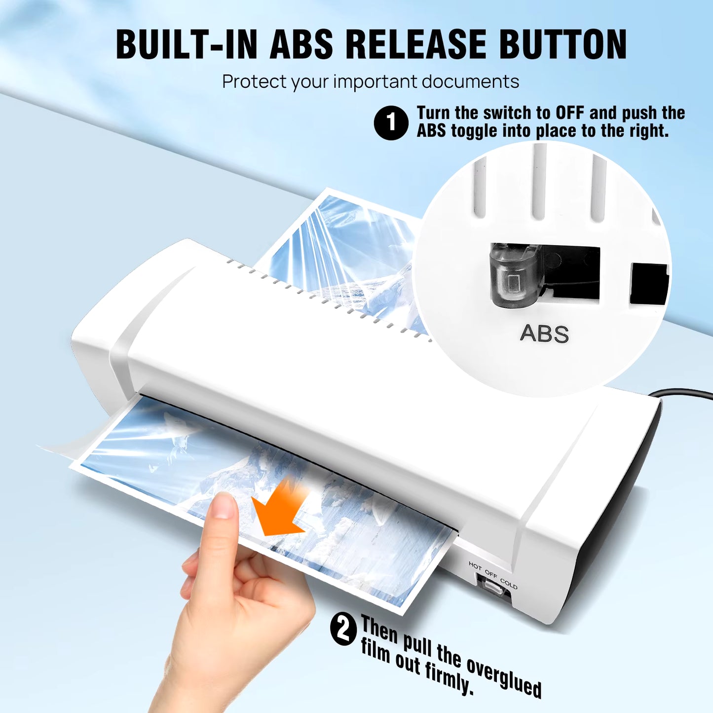A4/A5/A6 Thermal Laminating Machine Compact Lightweight A4 Laminator With Hot and Cold Settings, 3-4 Min Quick Warm-Up