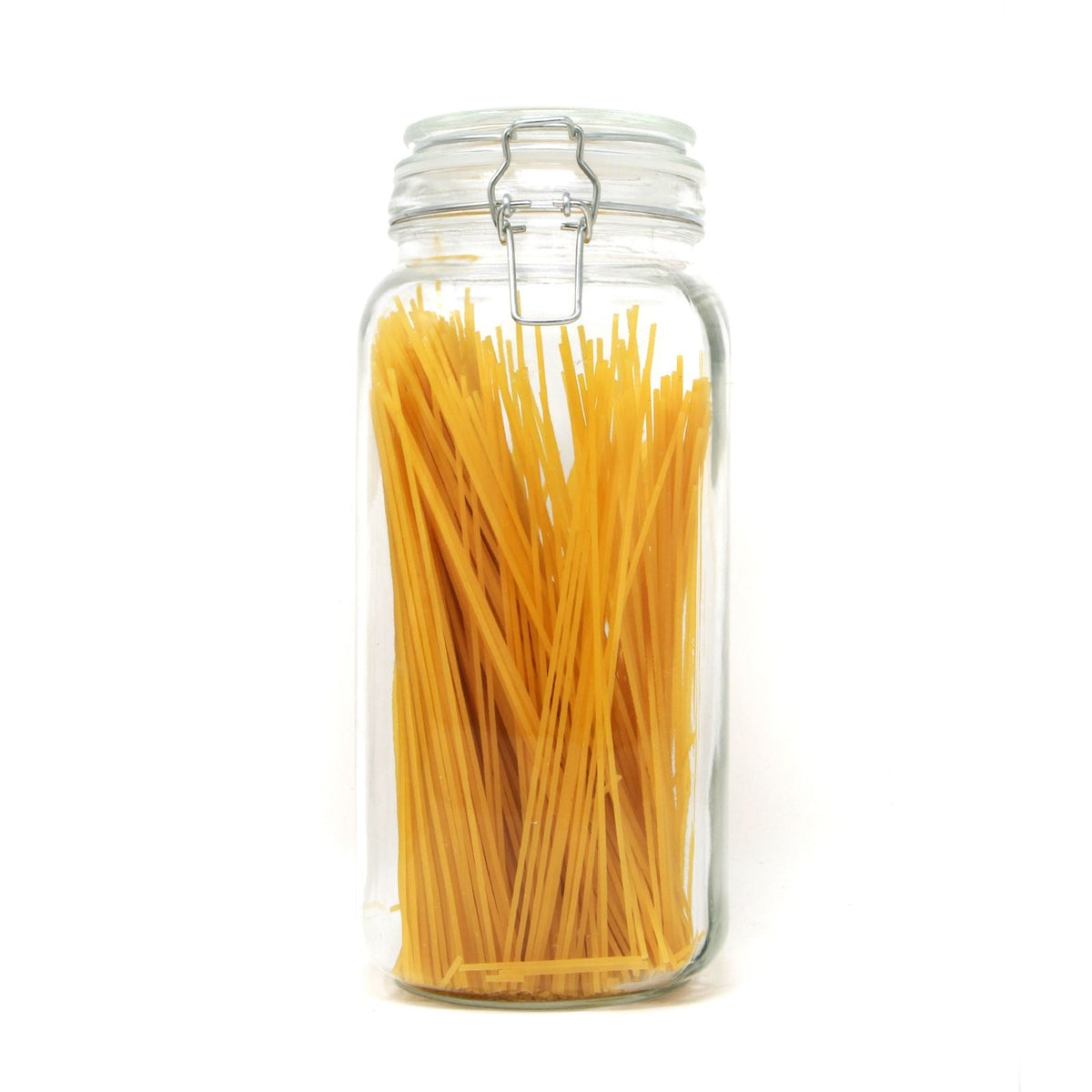 Maison & White 2.2L Glass Storage Jar | Tall Clip Top Pasta & Pantry Container | 32.5cm High | Clear Glass & Steel Clasp