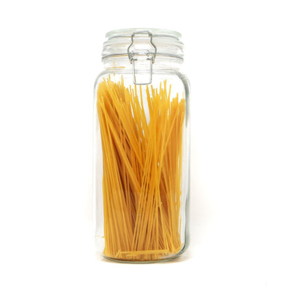 Maison & White 2.2L Glass Storage Jar | Tall Clip Top Pasta & Pantry Container | 32.5cm High | Clear Glass & Steel Clasp