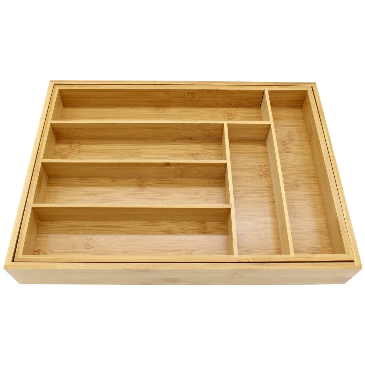 Maison & White Bamboo Extending Cutlery Tray | 6–8 Compartments | Adjustable Drawer Organiser, 29–46cm Wide | Natural Bamboo, 41cm Long