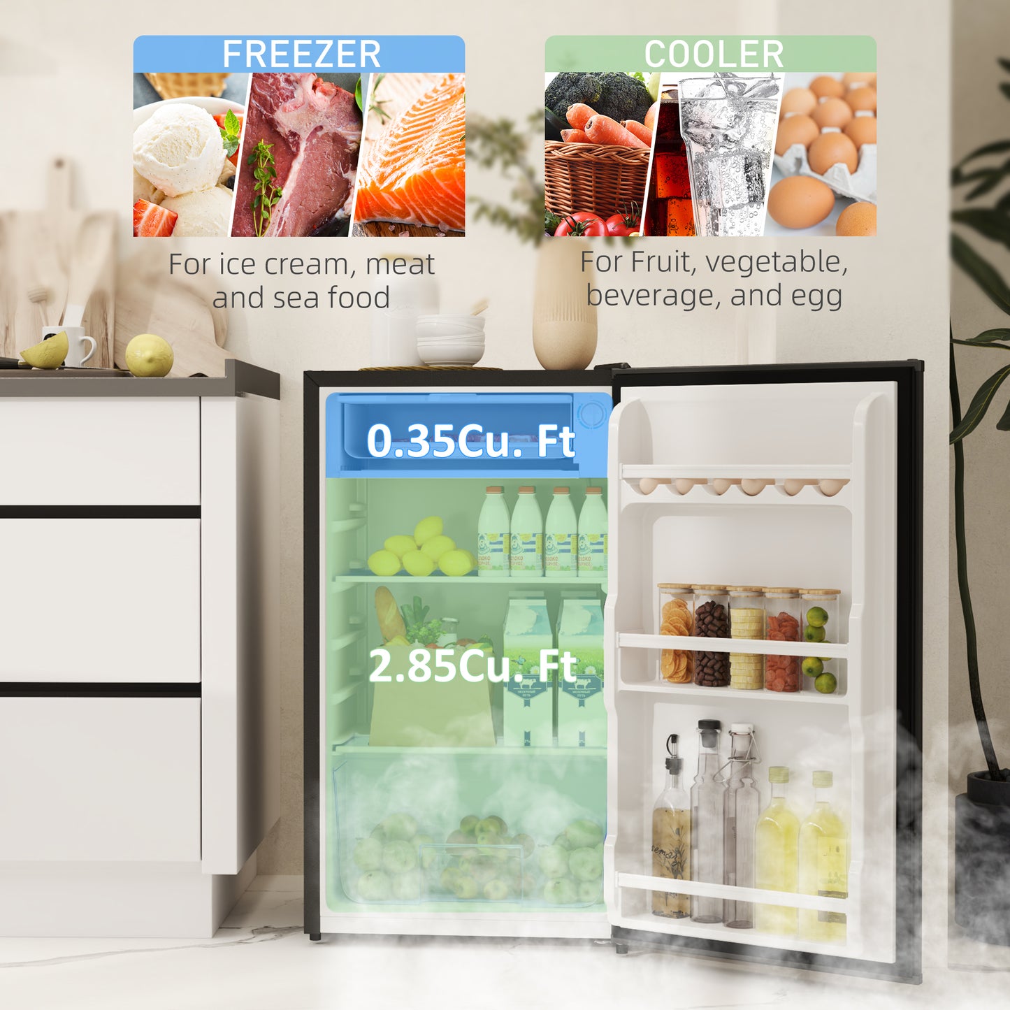 91L Freestanding Under-Counter Fridge Freezer with Lock - Black